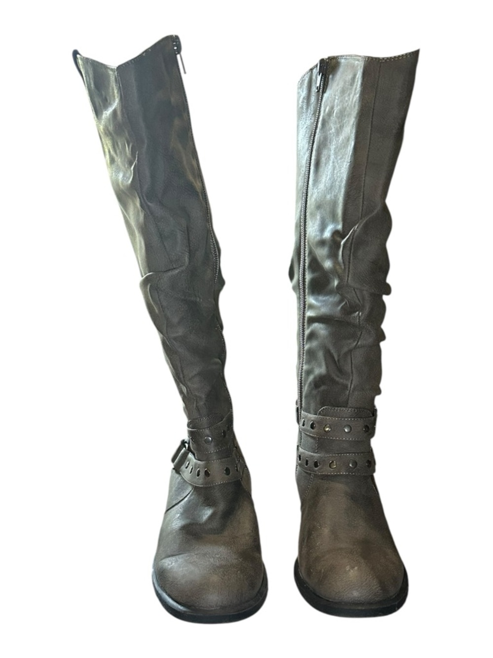 White Mountain Over-the-Knee Buckled Riding Boots - Gray - Picture 6 of 9